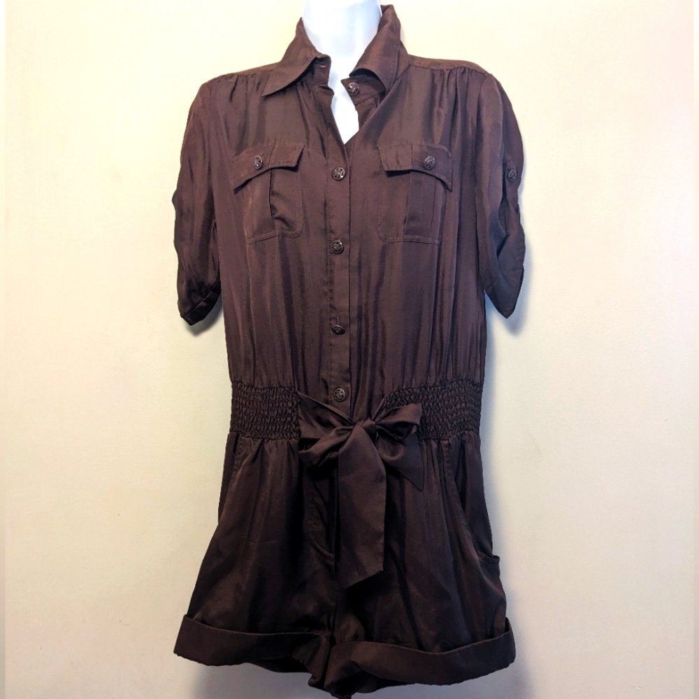 BEBE Brown Silk Romper Large